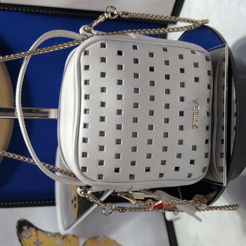 Furla YoYo Mini Crossbody  Leather Top Handle With Gold Crossbody Chain - NEW!